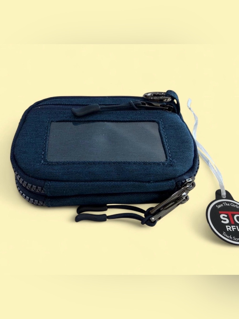 Save The Girls navy zip RFID double pouch.